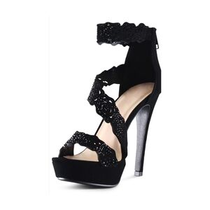 Marco Republic Yorkshire Laser Cut Rose Stiletto Sandals Black 5.25” Heel